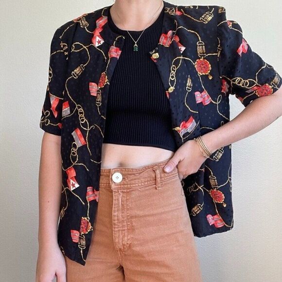 Vintage 80s Womens I. Magnin 100% Silk Button Down Lightweight Blouse Sz M - Picture 4 of 12